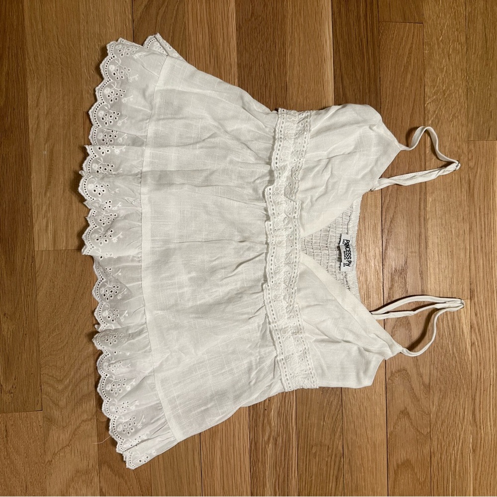 Princess Polly White Eyelet Babydoll Tank Top